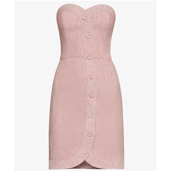 BCBGMaxAzria Pinstriped Bustier Strapless Button Front Mini Dress Size 12 - Picture 4 of 13